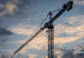 Crane on a building site in Warsaw city, Poland