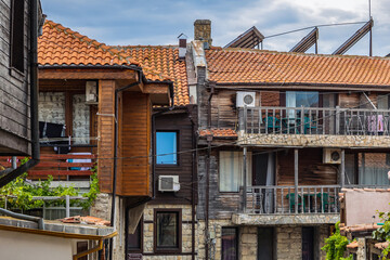 Fototapeta na wymiar Buildings in Old Town of Nesebar on Black Sea coast, Bulgaria