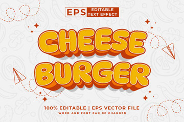 Editable text effect cheese burger cartoon 3d style premium vector