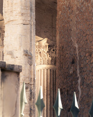 Ruins with a Doric column of the Rome imperium in a small village, Tivoli. 
Roman architecture 