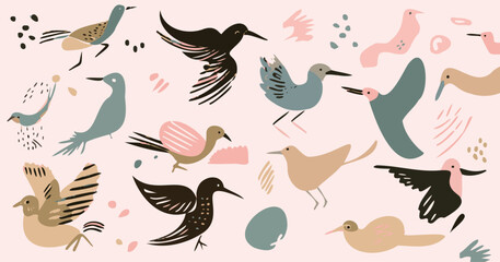 Obraz premium さまざまな鳥のベクター素材