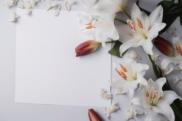 blank paper background white flowers Chamomile minimalism mockup generative ai