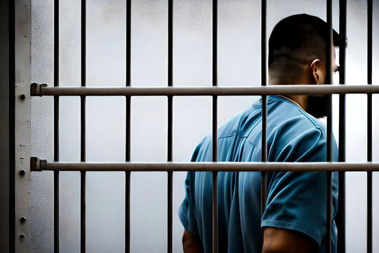 AI generated image of unidentifiable man behind bars due to crime committed.