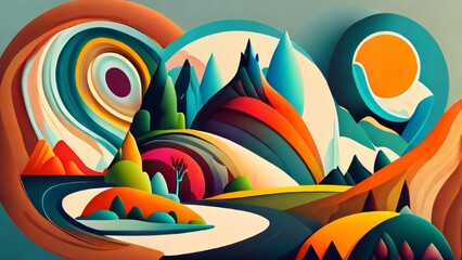 Vistas of Color. Visually pleasing composition of surreal sunset sunrise colors and textures for subject of landscape painting, imagination, creativity and art. Created with generative AI tools