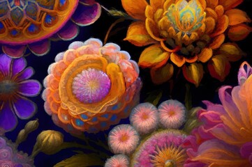 Fototapeta premium Colorful tropical flowers. Digital art