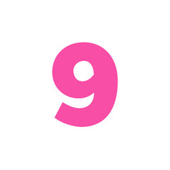 Number nine 9 on white background transparent pink color 