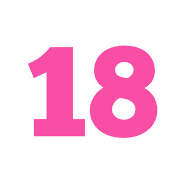 Number eighteen 18 pink color on white background transparent 