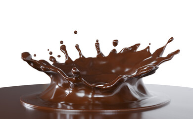 Close up Beauty Chocolate crown splashing isolate on white  background. 3D Rendering. top view