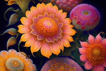 Creative arrangement of various flowers