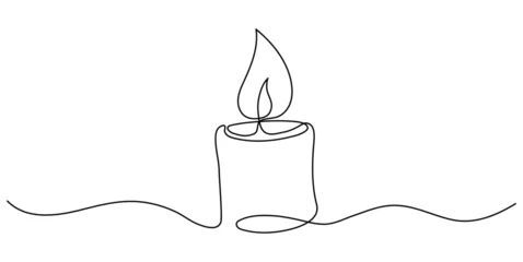 Abwaschbare Fototapete Eine Linie Candle light continuous one line drawing art. Vector isolated on white. 