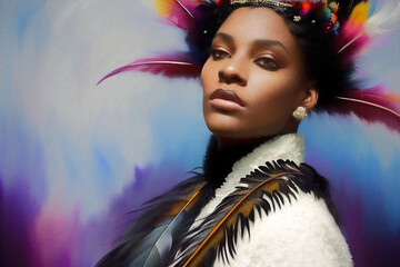 Fototapeta premium Creative expressive portrait of a stylish African American woman. Generative AI