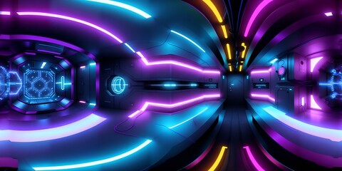 Photo of a futuristic tunnel with neon lights