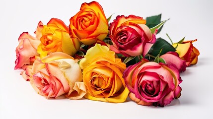 Vibrant bouquet of roses on white background, generative ai