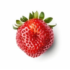 Strawberry cut out pattern. Ripe fresh flying red strawberry isolated on white background. With clipping path. Summer delicious sweet berry organic fruit, food, generative ai