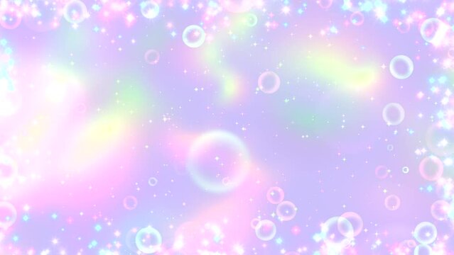Looped dreamy bubbles and rainbow lights background animation.