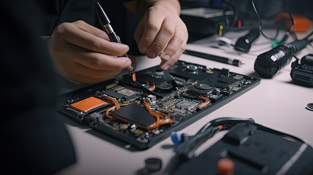 Technician repairing the Cell phone parts and tools for recovery repair phone smartphone. detailed, photography dslr, generative ai