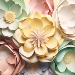 Layered paper flowers background in pastel colors, Generative AI