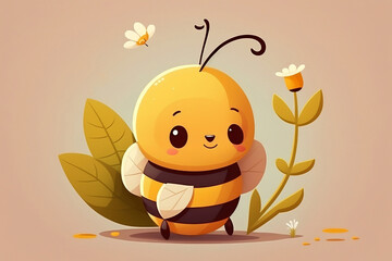 Obraz premium Cute cartoon fat bees flat design generated by Ai.