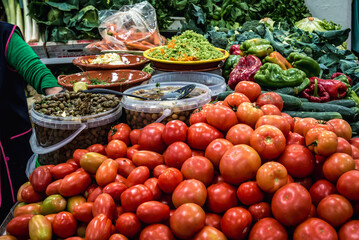 Tomatoes on Mercado do Livramento market in Setubal, Portugal