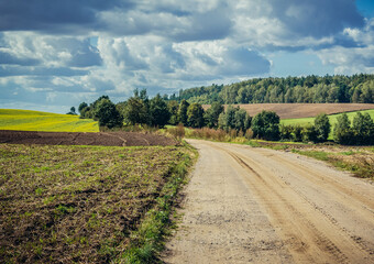 Fototapeta na wymiar Rural road in Ostroda County, Warmia and Mazury region of Poland