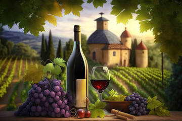 Delicious wine in picturesque vineyard, generative AI