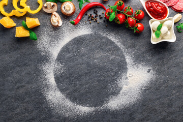 Food ingredients for cooking pizza top view