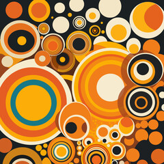 Fototapeta premium Posters in retro style of the 70s, Flowers, circles, abstraction and psychedelic patterns. Bright and warm color palette, shades of orange, yellow, green and pale blue