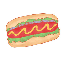 Hot dog fast food watercolor 