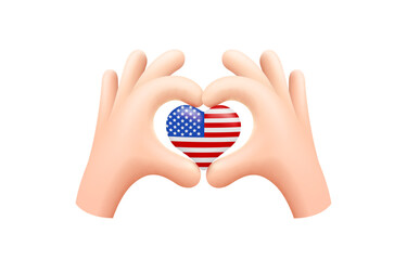 USA flag in form of hand heart. United States of America. National flag concept. Vector