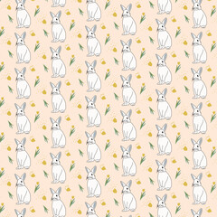 Seamless pattern with Rabbits Flower,Ideal for Easter commercial prints and products,Children products, wallpaper, mobile case etc.