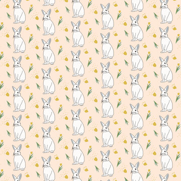 Seamless pattern with Rabbits Flower,Ideal for Easter commercial prints and products,Children products, wallpaper, mobile case etc.