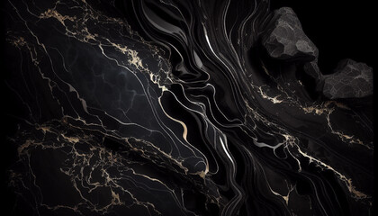 Obraz na płótnie Canvas Beautiful Marble Patterned Texture on a Black Background, Generative AI