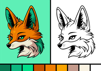 Obraz premium Cute fox face cartoon illustration in coloring page style baby wild animal