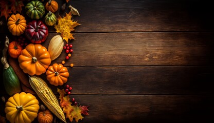 Fototapeta na wymiar Thanksgiving Holiday - wood table background with copy space for text, Generative ai