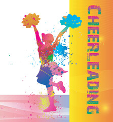 Cheerleading Logo Design. Colorful Sport Background. Dancing Girl. Vector Illustration.
