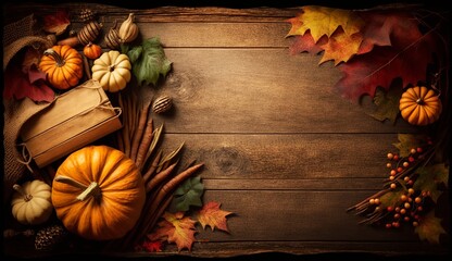 Thanksgiving Holiday - wood table background with copy space for text, Generative ai