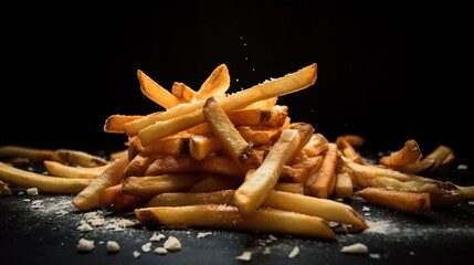 french fries on a black background