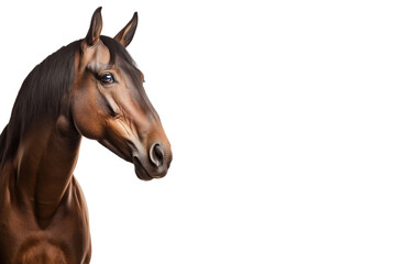 Obraz na płótnie Canvas Portrait of a bay horse isolated on transparent background. PNG. digital ai art