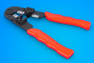 Crimper, crimp tool on blue background, 3D rendering
