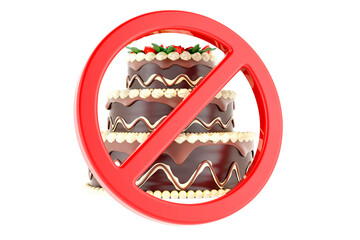 Chocolate Cake with forbidden symbol, 3D rendering - obrazy, fototapety, plakaty