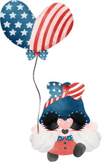 cute happy festive smile 4th of July gnome celebrating freedom Independence day cartoon watercolour illustration
