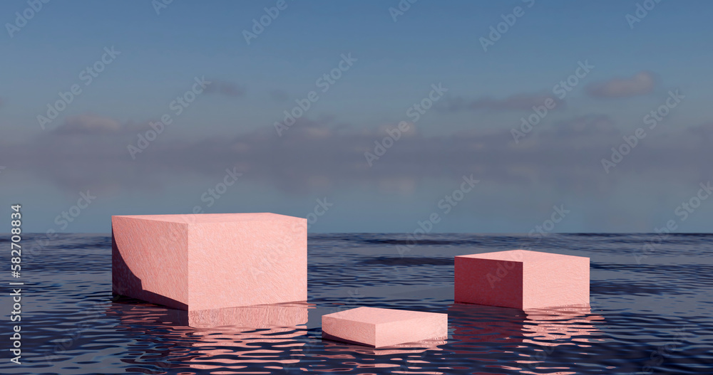 Poster pink stone cosmetic podium 3d render background or abstract empty product display floor platform spa