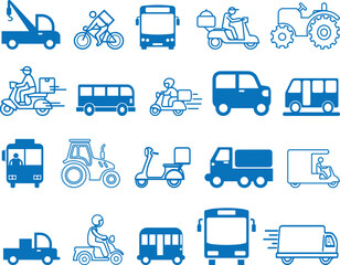 Vehicles icon set, 20 transportation vehicles icon set blue vector