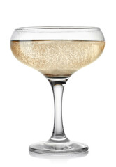 saucer glass of champagne isolated on white
