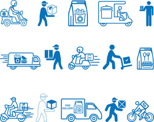 Obraz na płótnie Canvas 15 food delivery icon set, delivery service icon set blue vector