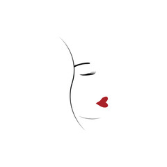 Woman line art minimalist logo. Nature organic cosmetics makeup concept. Simple feminine portrait.