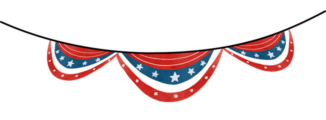Festive 4th of July Independence celebrating freedom United state America banner garland watercolour illustration