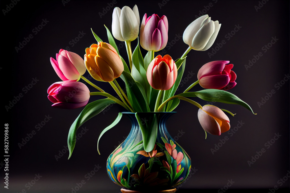 Canvas Prints Multi-colored tulips. Bouquet of flowers. Bouquet of tulips. AI Generated