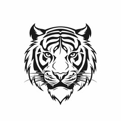 Obraz premium Tiger Head Black and White Isolated White. Generative AI