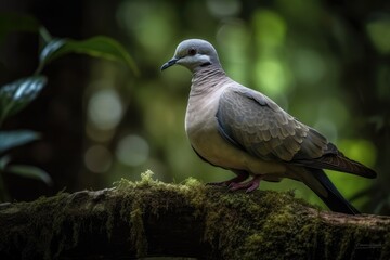 In the Colombian forest, a Eurasian collared dove (Streptopelia decaocto). Generative AI